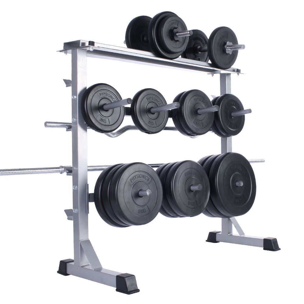 Dumbbell Plate And Barbell Rack From Physionics Home Gym Equipment Gym Room At Home At Home Gym