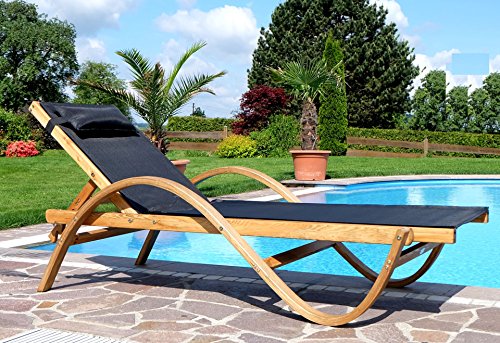 ASS Sonnenliege Paraiso aus Holz Lärche mit Kopfpolster von ALEOS, Farbe:Schwarz – Bild 8