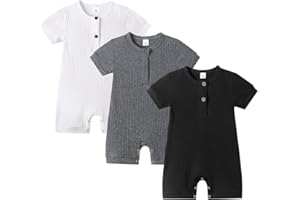 Bafeicao Baby Boy Girl 2/3 Pack Solid Romper Ribbed Short/Long Sleeve Bodysuit Jumpsuit Infant Knitted Outfits Clothes