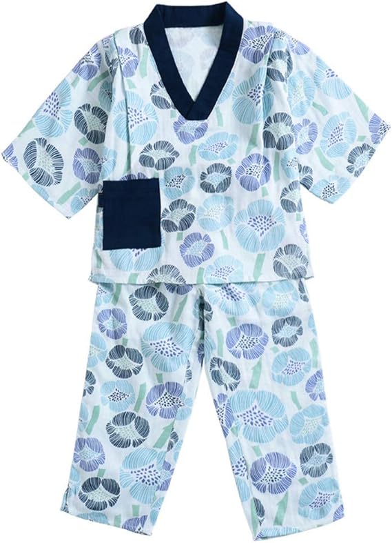 Amazon Dwsioow キッズかぶり甚平パジャマ 3重ガーゼ 年中素材 ルームウェア 寝巻き ボーイズ ガールズ 子供パジャマ 七分袖 ロングパンツ 上下セット 部屋着 浴衣 普段着 ホームウェア オシャレ ギフト プレゼント パジャマ 通販