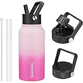 BJPKPK Insulated Water Bottles with Straw Lid, 27oz Stainless Steel Water Bottle with 3 Lids, Leak Proof BPA Free Metal Thermo, Mugs, Tumblers, Keep Cold Hot - Cherry