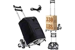 KIGEMRE Stair Climbing Dolly, 330LB Capacity Collapsible Stair Climbing Cart,Stair Climbing Hand Trucks with Bungee Cord and Swivel Wheels 50L Shopping Bag, for Moving, Shopping, Office Use