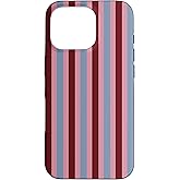 Burgundy Pink and Blue Striped Aesthetic Preppy Stripes Case for iPhone 16 Pro