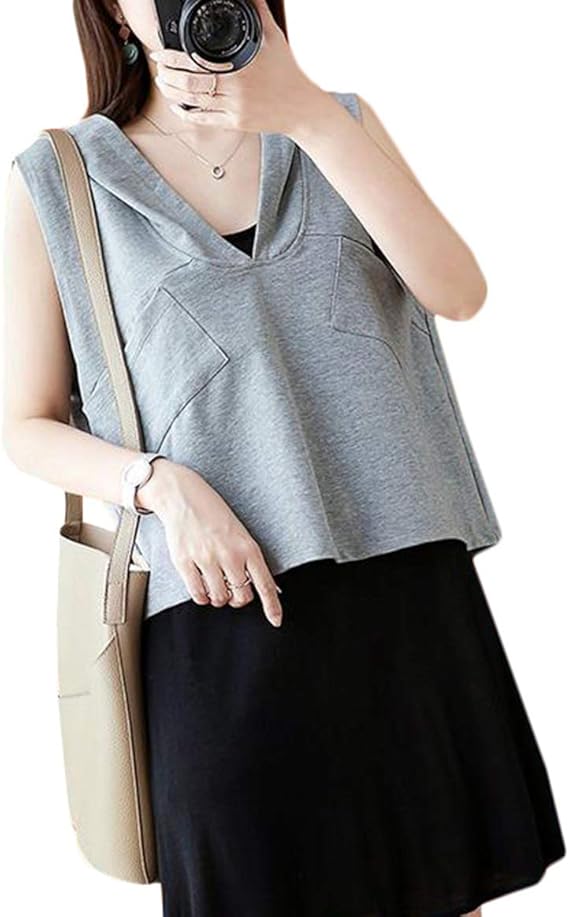 Amazon Yyq Shop ベスト レディース ノースリーブ タンクトップ フード付き パーカー スポーツ Tシャツ ショート丈 トップス ファッション 袖なしパーカー 大きいサイズ 夏 Freesizeグレー トレーナー パーカー 通販