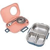 Insulated Box Thermal Lunch Box 1100ml Double Decker with Flowproof Lid, Portable Food Container with Resistant 304 Stainless
