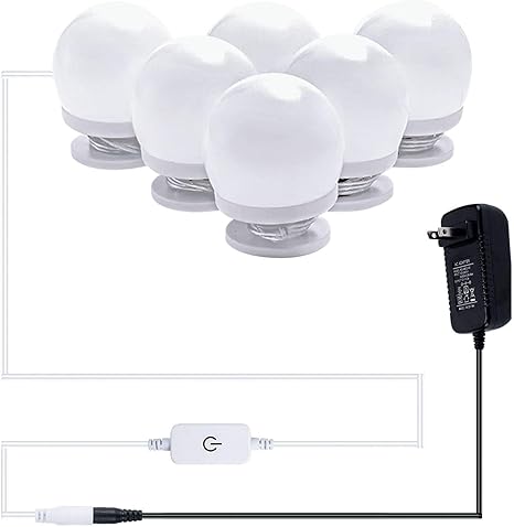 aiboo hollywood kit de luces led para espejo de tocador para ninas luces de tocador de maquillaje 6 bombillas de luz natural se pegan con regulador
