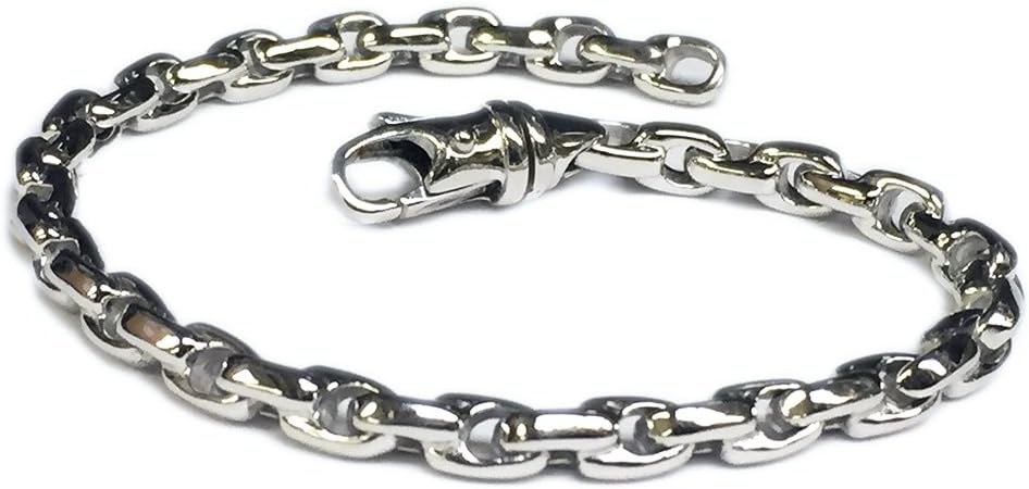 TEX 14K Solid White Gold Heavy Handmade Link Men's Chain/Bracelet 5Mm (Wb10876