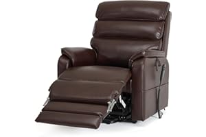 Irene House 9198L(9188T) Tall Man Power Lift Chair Lay Flat Heat Massage Dual Motor Recliners for Elderly Electric Recliner Chairs,Extended Footrest(Faux Leather, Brown)
