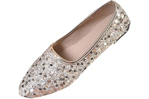 Womens Sparkly Sequin Flats Casual Fashion Summer Party Prom Flats Pointed Toe Soft Insole Shiny Glitter Dress Shoes