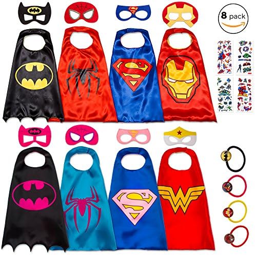 Dropplex 8 Superhero Capes for Kids - Super Hero Toys & Costumes Birthday Party Supplies (Boys&Girls)