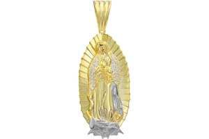 HarlemBling Solid 925 Sterling Silver - 14k Gold Plated - Men's Virgin Mary Pendant - Iced Nuestra Señora de Guadalupe