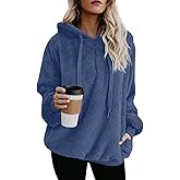 ReachMe Womens Oversized Sherpa Pullover Hoodie with Pockets Fuzzy Fleece Sweatshirt Plaid Fluffy Jacket Coat