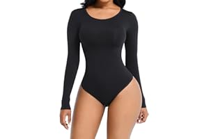 LAJERIN Long Sleeve Shapewear for Women Tummy Control Bodysuit Seamless Round Neck Stretch Sexy Body Suit Full Body Shaper
