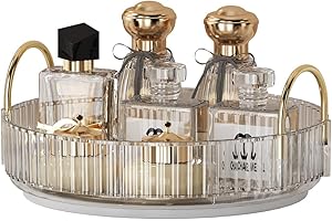 UNICOMVSX Rotating Makeup Organizer for Vanity, Spinning Cosmetics Storage for Bathroom Countertop, Skincare Holder Rack for Facial Cream, Perfume, Lotion, Lipstick (1 Tier, Clear)