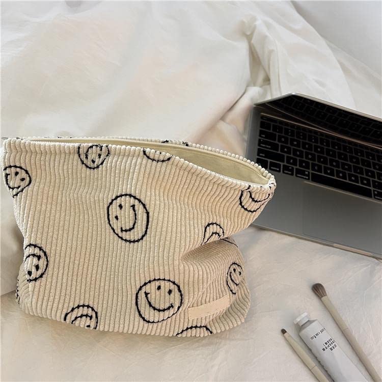 Smiley Face Makeup Bag, Aesthetic Preppy Makeup Bag, Corduroy Cosmetic