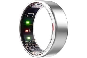 POBOVi Smart Ring with Wireless Charging Case, 6-Day Battery Life Activity & Sleep Tracker/Stress/Heart Rate Monitor No Subscription Compatible with iOS & Android (Silver,Size 7)