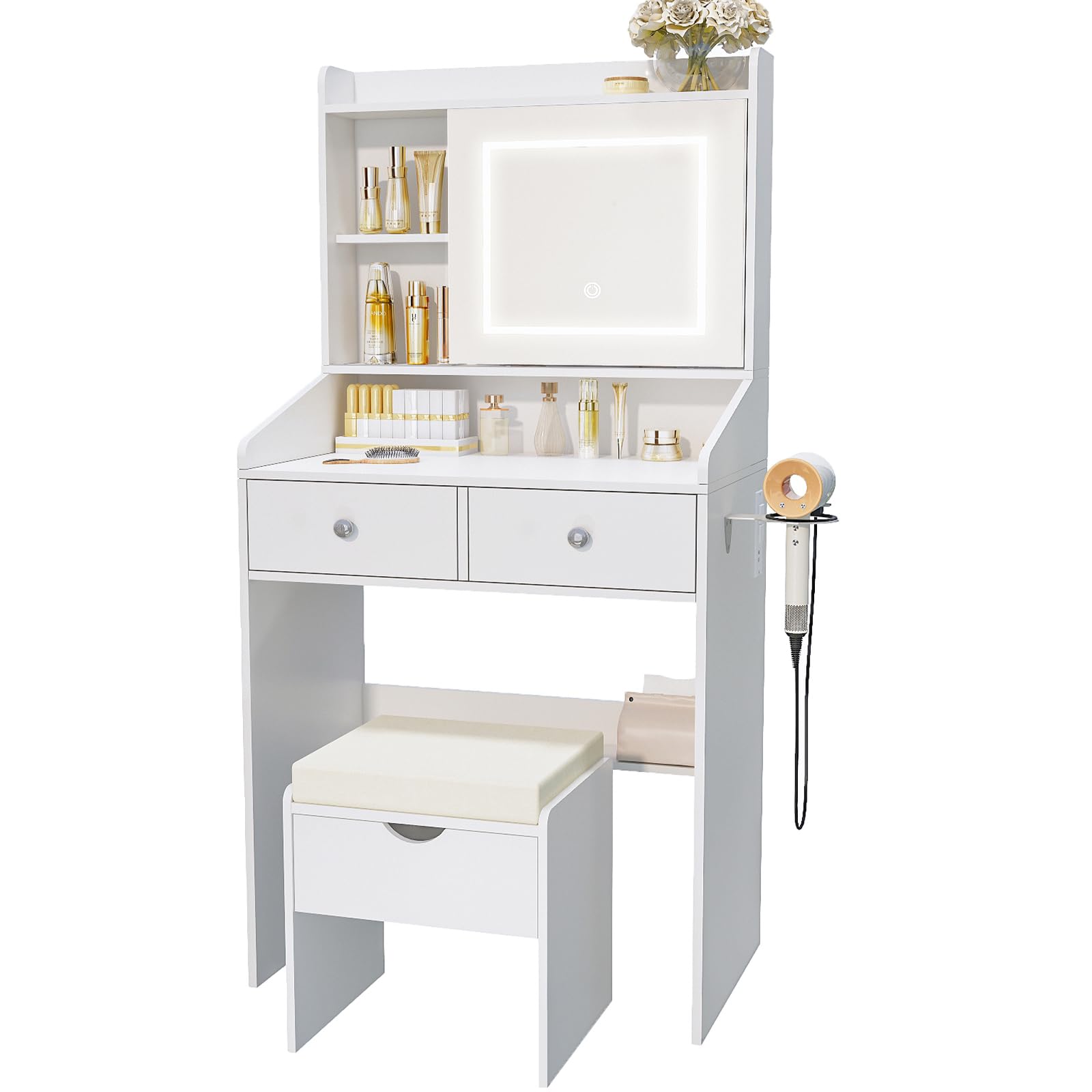 Photo 1 of ***PARTIAL SET - PRICE ADJUSTED***
Viaozutis Vanity, Small Vanity Desk with Sliding Mirror, Dimmable LED Lights, 2 Drawers,Vanity Table Ideal for Bedroom (White)