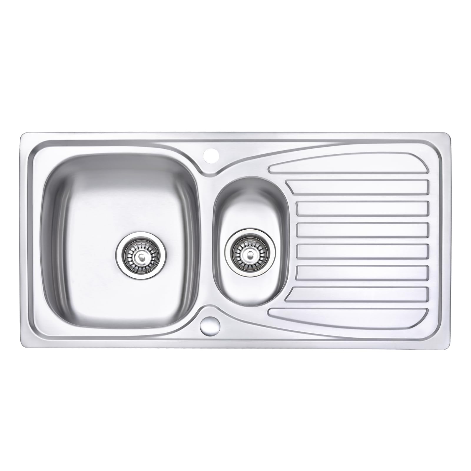 JASSFERRY Stainless Steel Kitchen Sink Inset 1.5 Bowl Reversible Drainer with Waste Pipes Clips - 10 Year Guarantee