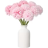 HARFINGTON 10pcs Artificial Chrysanthemum Ball Flowers Faux Chrysanthemum Flowers Bouquet Silk Fake Mum Flower for Home Garden Wedding Party Decoration, Light Pink/Dark Pink