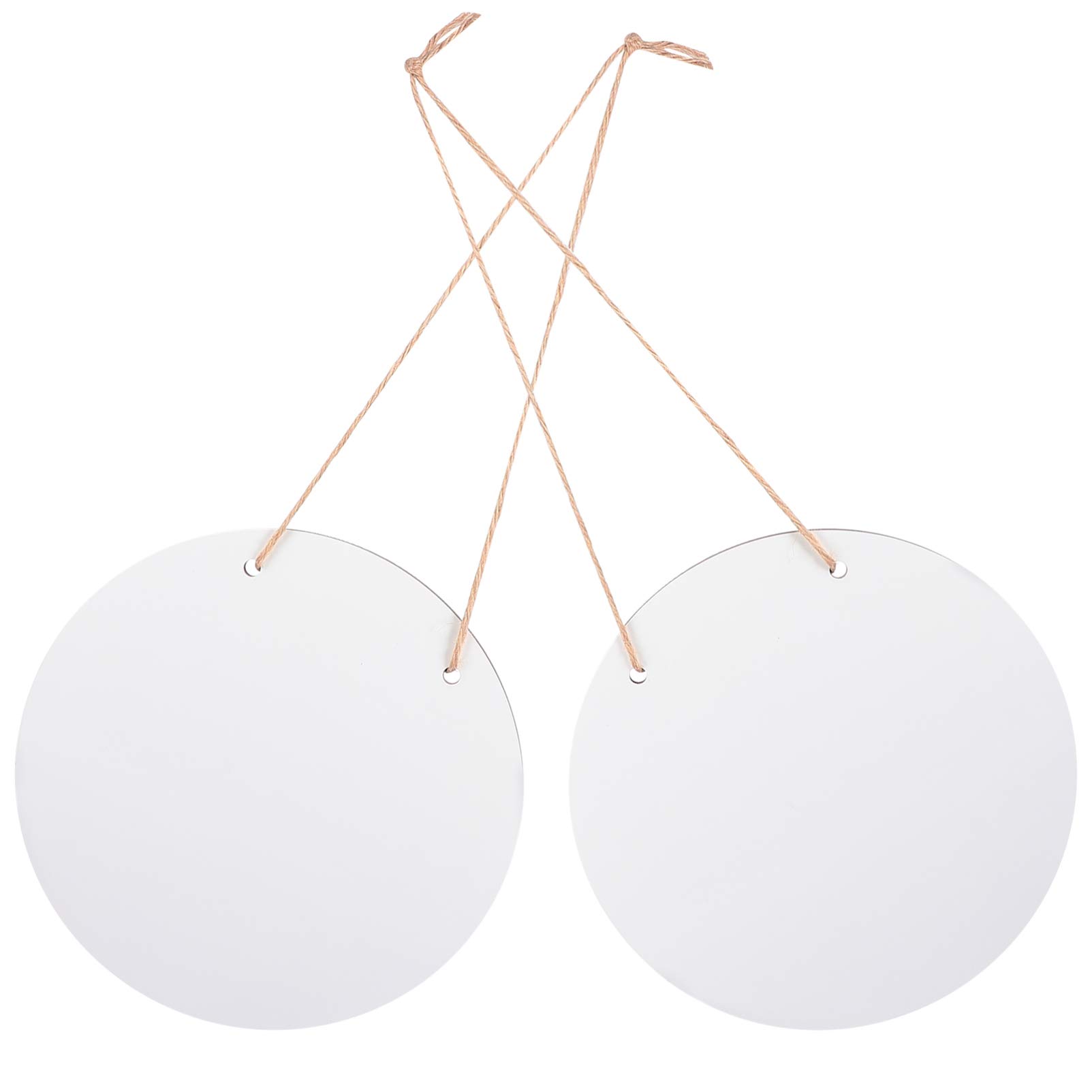 SEWACC White Hangers Sublimation Wood Blank Signs 2pcs 30X30CM Unfinished Wooden Circle Sign Hanging Cutout Slice Decorative Wood Plaques for Home Wall Front Door Decor White Ornaments