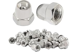 Hitefu 50PCS M6-1.0mm Acorn Cap Nuts, Stainless Steel Hex Cap Dome Head Nuts Locknuts, Bright Finish