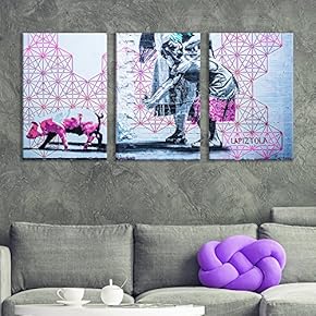 3 Panel Triptych Street Graffiti Series Geometric Piggy...