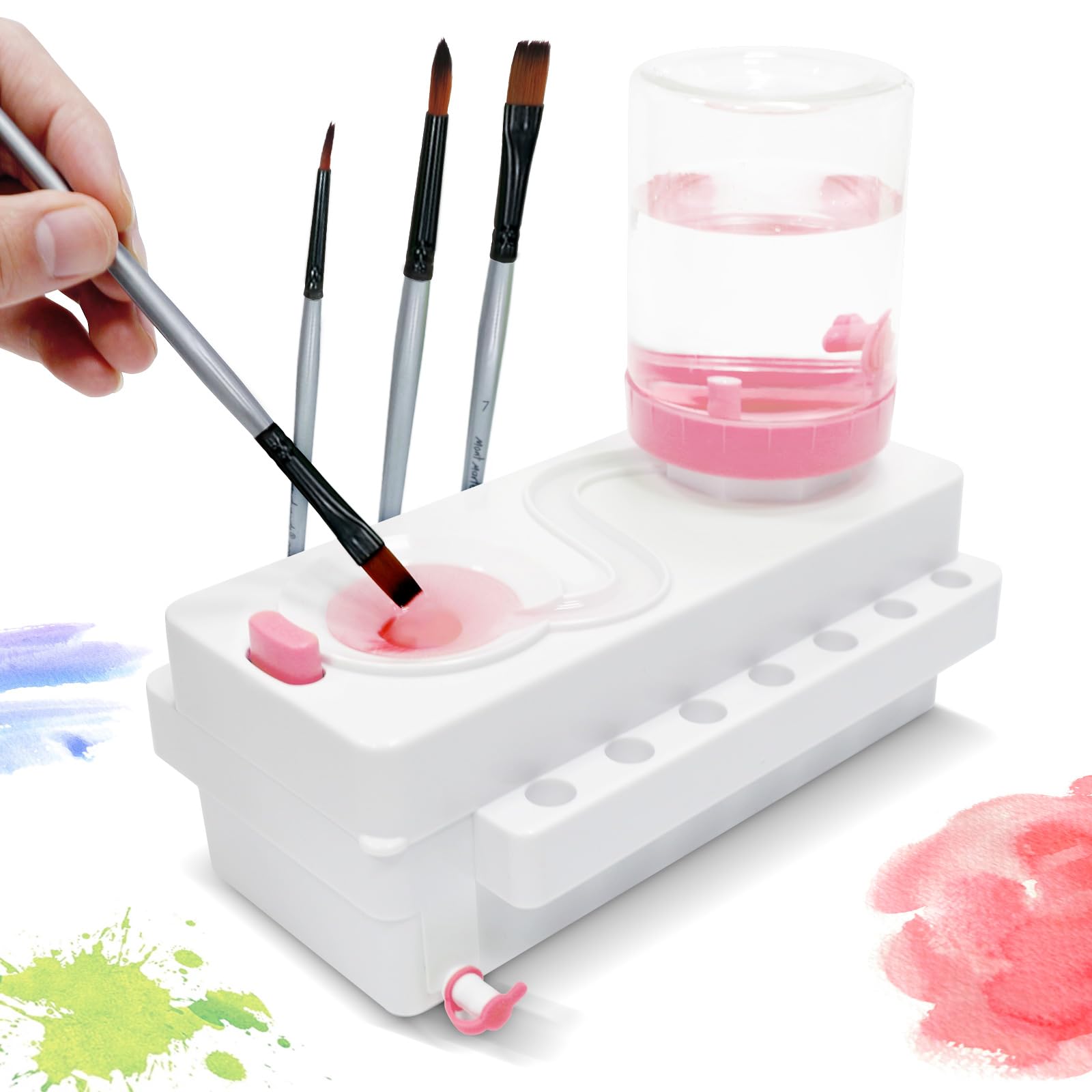Photo 1 of Paint Brush Cleaner Set, Paint Brush Rinser with Drain and Brush Holder, Water Circulation Paintbrush Cleaner Rinser for Acrylic, Watercolor, Water-Based Art Supplies Paint Brush Cleaner Tool, Pink