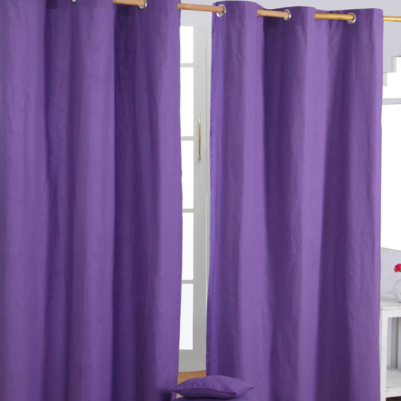 HOMESCAPES Purple Eyelet Curtain Pair 137cm (54") Wide x 182cm (72") Drop Plain Heavy Unlined Curtains — image 1
