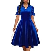 Womens Summer Ruffle Sleeve Collared V Neck Fit and Flare Elegant A line Swing Dresses with Pockets
