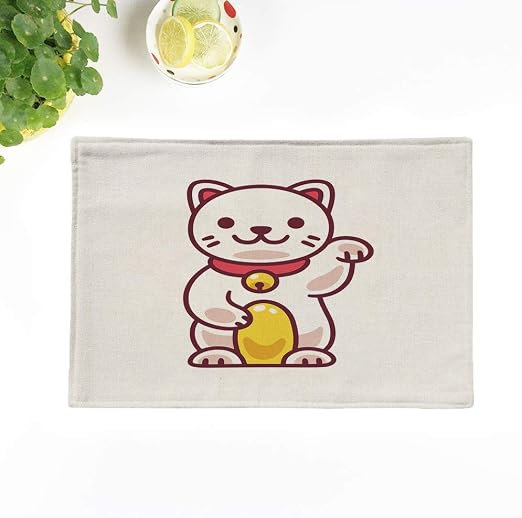 Amazon Com Topyee Placemats Set Of 8 Cute Cartoon Maneki Neko Japanese Lucky Cat Adorable Drawing 17x12 5 Inch Non Slip Washable Place Mats For Kitchen Dinner Table Mats Parties Decor Home Kitchen