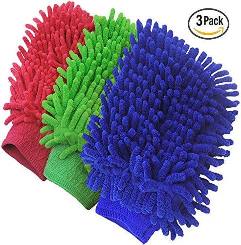 Car Wash Mitts - 3 PackAutomobile Detailing Gloves - Premium Chenille Microfiber Duster Cleaning Sponge Cloth Kit,Car Care Equipment,Towels Accessories,Use Wet or Dry