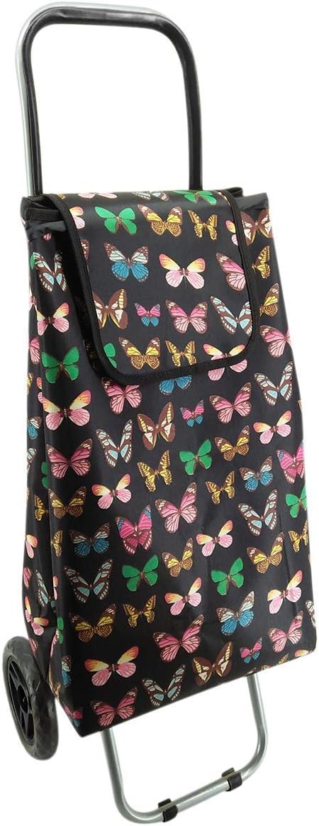 50L Large Light Weight 2 Wheel Shopping Trolley Pull CART Wheeled Butterfly Bag Printed Cart (Blue)