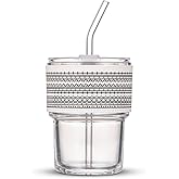 BLUEPOLAR 13oz/400ml Glass Water Tumbler with Straw and Lid Sealed Carry On Thick Wall Iced Coffee Cup Glass Cup for Water, Iced Tea Fruit Juice Etc (WTS)