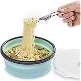 ColorCoral Camping Bowl with Lid Collapsible Silicone Bowl and Foldable Stainless Steel Fork for Travel and Camping Microvave