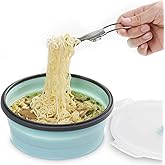 ColorCoral Camping Bowl with Lid Collapsible Silicone Bowl and Foldable Stainless Steel Fork for Travel and Camping Microvave and Fridge Food Storage Bowl from (1200ML)…