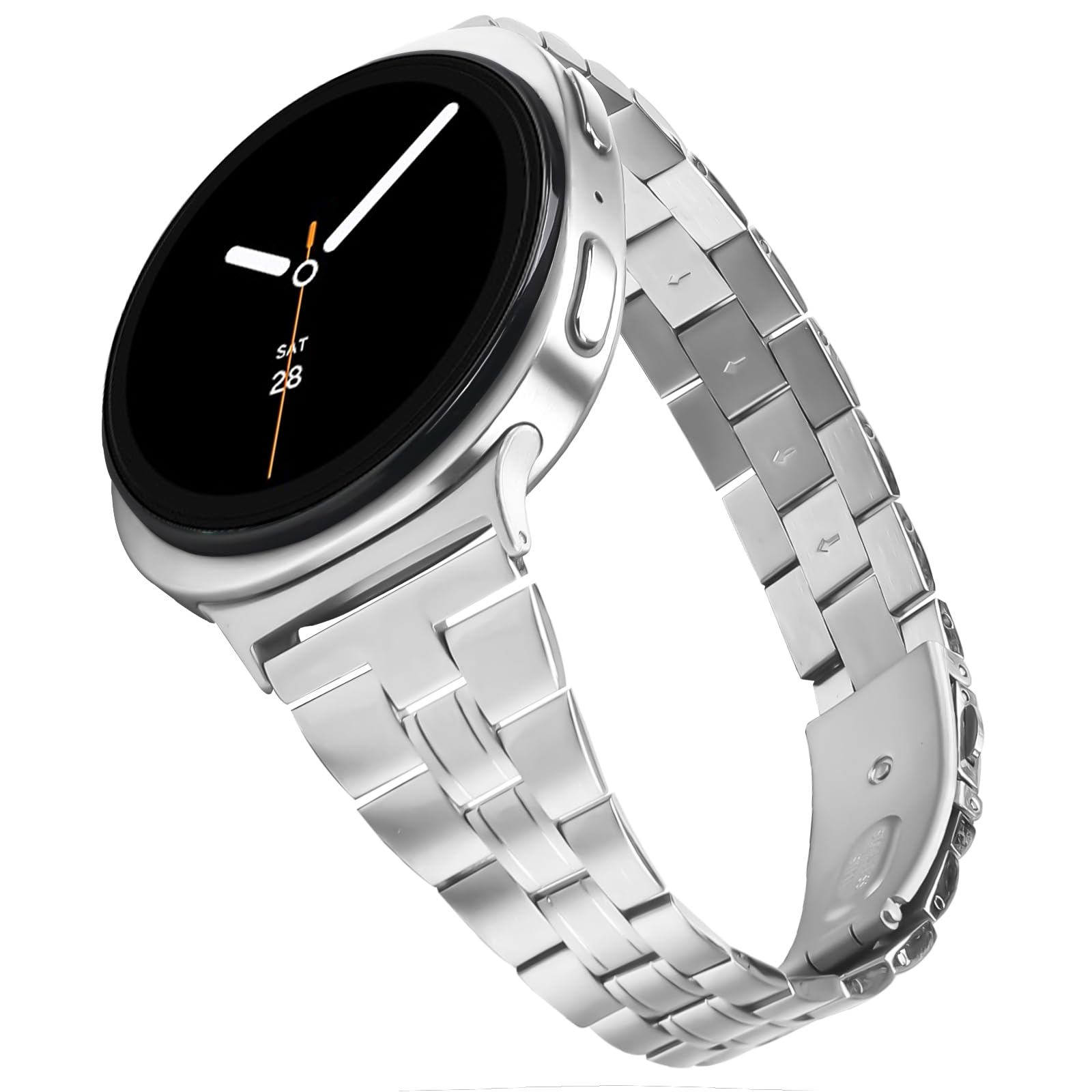 Photo 1 of Mtozon Stainless Steel Bands Compatible with Samsung Galaxy Watch 8 40mm/44mm Classic 46mm Women Slim Metal Replacement Wristbands, Silver