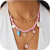Hclian Fish Necklace for Women Handmade Beaded Y Pendant Necklace Colorful Summer Beach Boho Layering Choker Necklaces