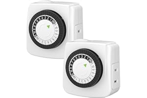BN-LINK Indoor Timers Plug Mechanical 2 Prong 24-Hour Mini Lamp Timers 2 Pack, for Electrical Outlets, Fish Tank, Fans, LED Lights