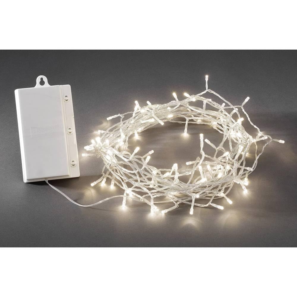 Konstsmide Christmas Lights/LED 240 Diodes Warm White Outdoor Battery Operated Fairy Lights/Outdoor or Indoor Use (IP44) / 6H Timer/Multi Function and Memory/Transparent Cable String Lights