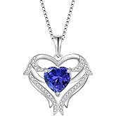 FJ Heart Angel Wings Pendant Necklace 925 Sterling Silver Birthstone Jewelry Gifts for Women