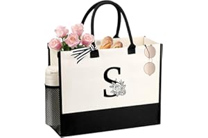 JTENGTOP Personalized Name Tote Bag for Women, Birthday Best Friend Bridesmaid Gifts for Women Canvas Initial Tote Bags