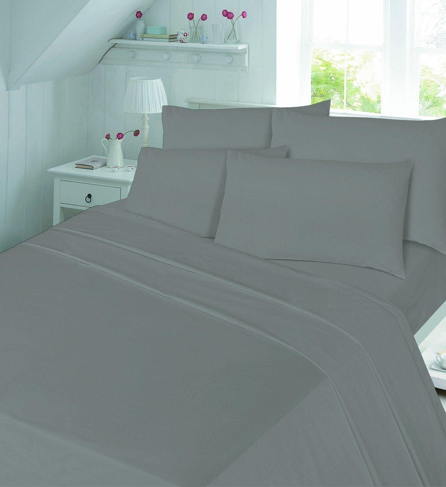 Comfort Collections Flannelette Fitted Bed Sheet Thermal Soft With FREE MATCHING 1 X PILLOW CASE Plain Dyed 100% Cotton Bed Fitted Sheet Grey Single