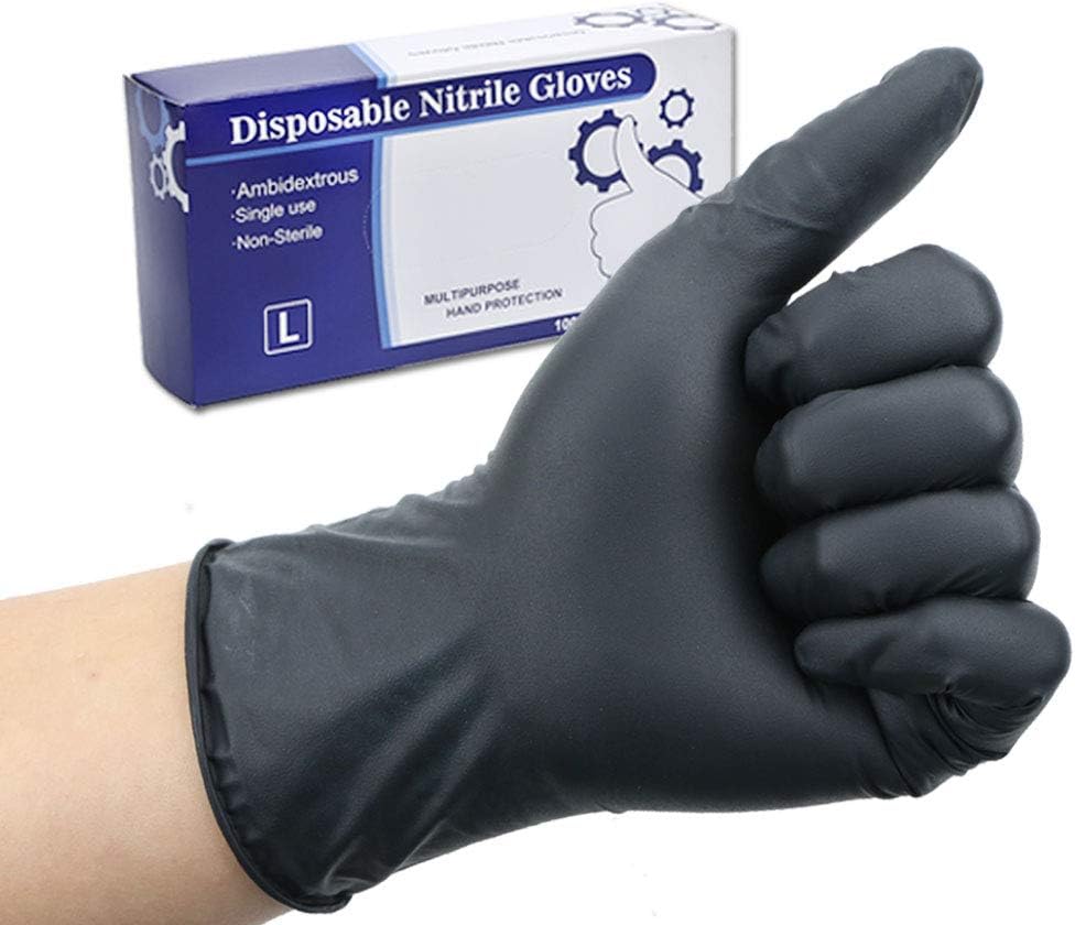 Black Disposable Nitrile Gloves, 5 mil, Latex Free (Black, Large) Pack of 100