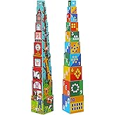 Beeqoo Animal Sorting and Stacking Blocks - Educational ABC & Numbers Toy for Babies and Toddlers - Montessori Learning Tower