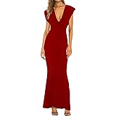 SHESEEWORLD Women's Sleeveless Deep V Neck Evening Gown Bodycon Party Cocktail Maxi Dress Gown