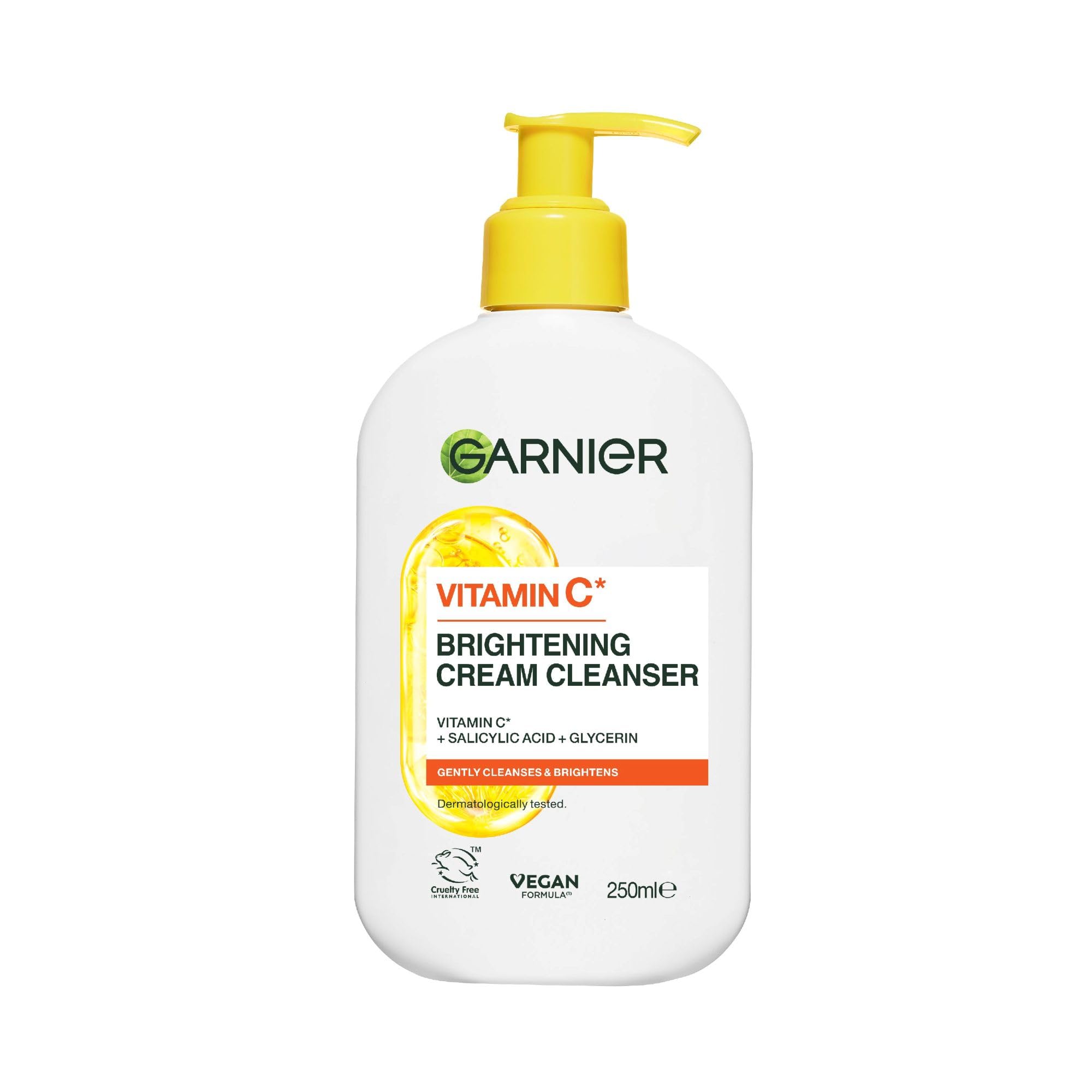 Garnier Vitamin C Brightening Cream Cleanser, Removes Make-up and Impurities, Hydrates and Brightens for Even Glowing Skin, for Dull and Uneven Skin, Dermatologically Tested, Cruelty free, 250ml — image 1