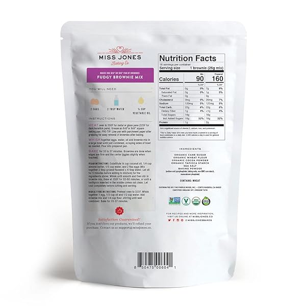 MISS JONES BAKING ORGANIC FUDGE BROWNIE MIX, NON-GMO, VEGAN-FRIENDLY: RICH COCOA (PACK OF 1)