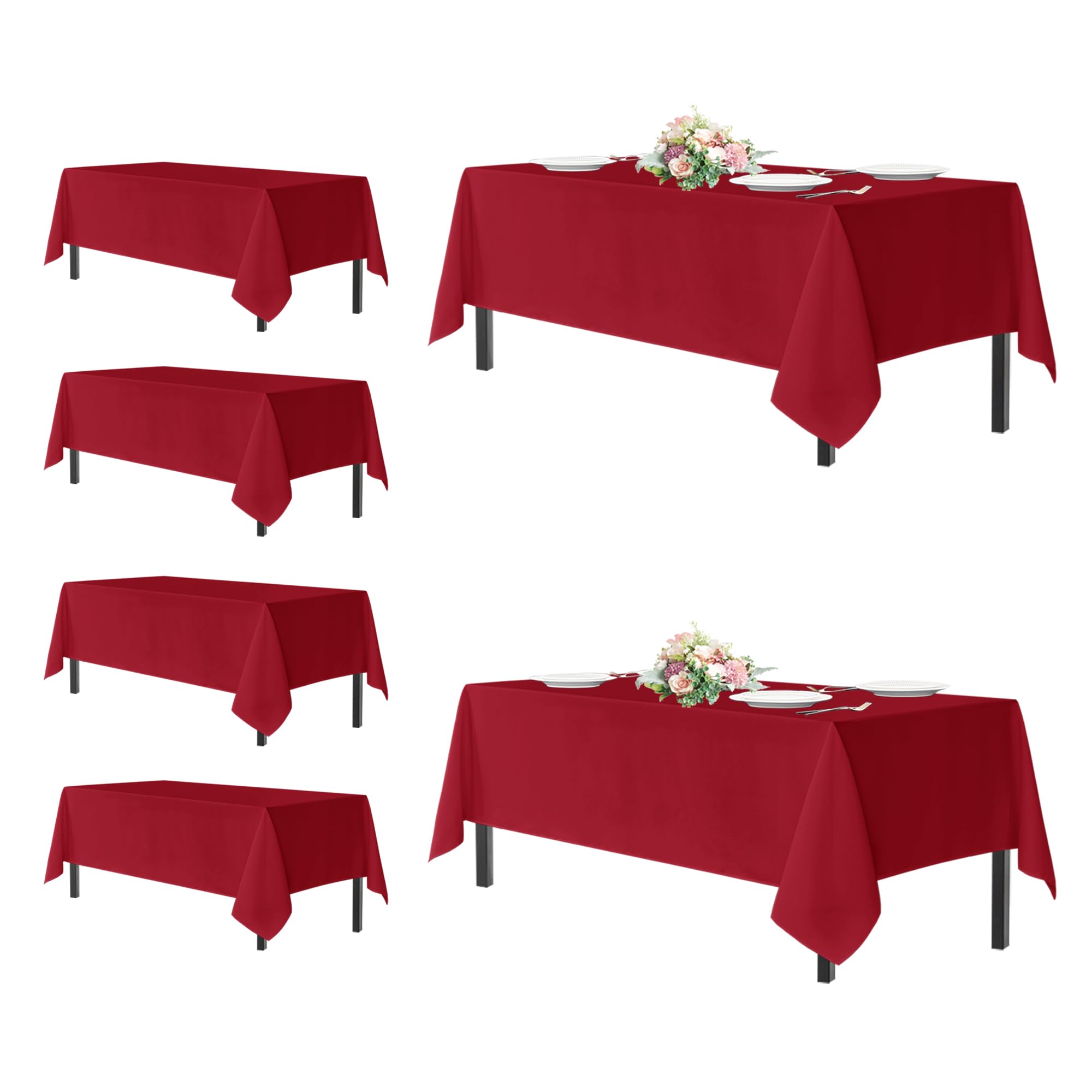 Photo 1 of sancua Rectangle Tablecloths for 6 Foot Tables, 6 Pack - Washable Polyester Fabric Table Cloth for Wedding Party, Birthday, Banquet Reception, 54x108 Inch, Red