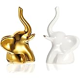 Tweruna 1 Pair Small Elephant Decor, Modern Style Elephant Statue Decoration, Small Gold Bedroom Decoration for Shelves, Living Room, Bedroom, Office, Desktop, Cabinets(White, Gold)