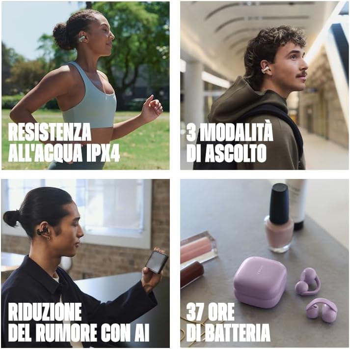 LinkBuds Clip, Auricolari Wireless Open-Ear a Clip, Comfort per Tutto il Giorno, fino a 37 Ore di Autonomia, Chiamate Nitide e Bluetooth Multipoint per Lavoro e Uso Quotidiano – Black